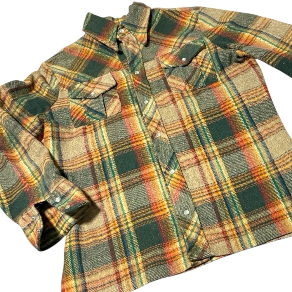 Tragos 1970s Heavy Weight Plaid Flannel Shirt Jacket Snap Front Long Sleeve VTG